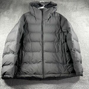 Uniqlo Down‎ Puffer Coat Mens XL Gray Hooded Bubble Zip Minimalist Jacket